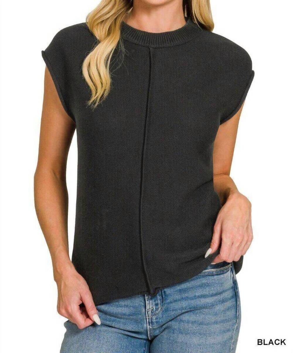 NEW ZENANA greta center seam crew sweater in black